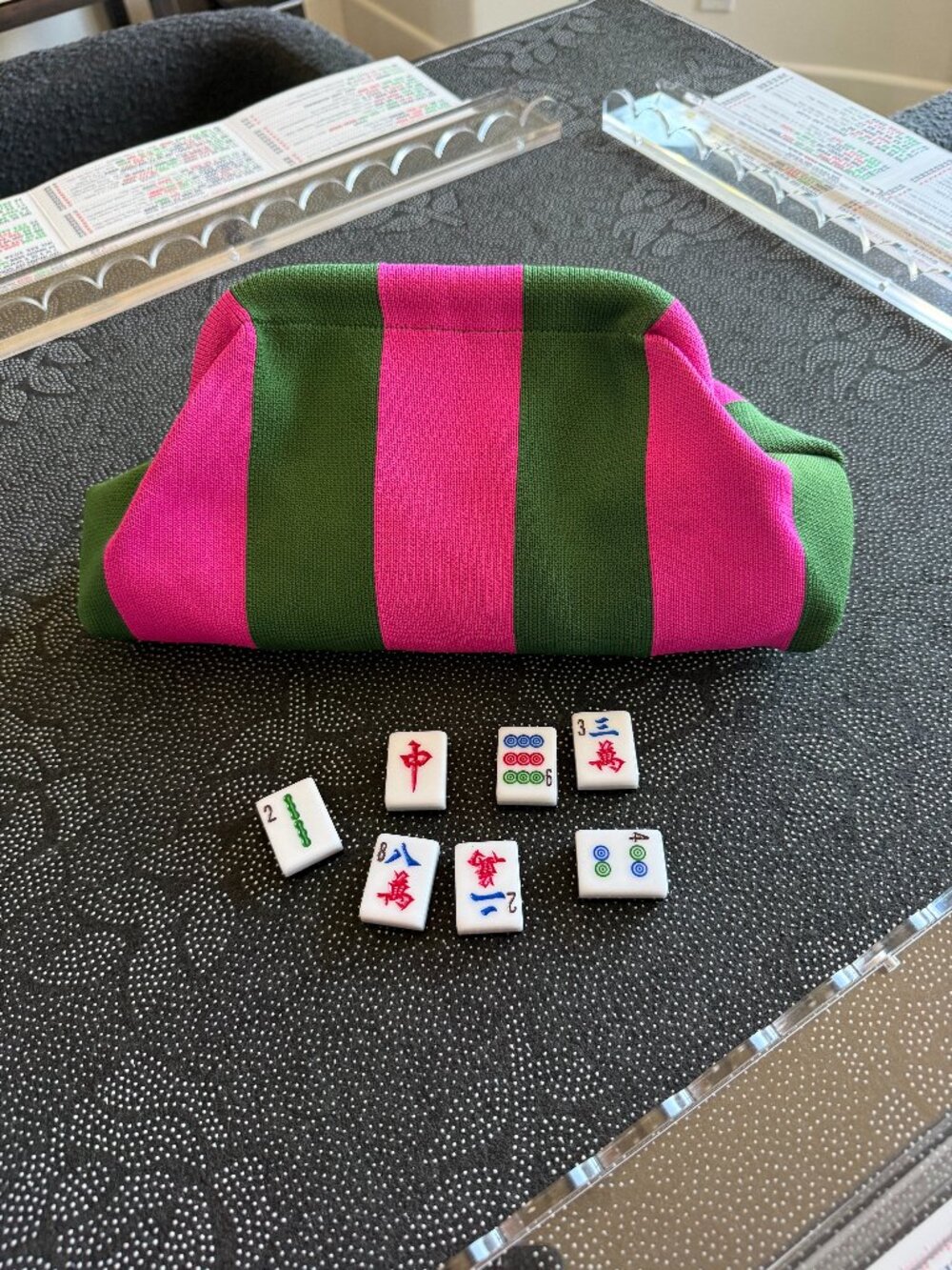 Pink/Green Tile Bag | Mahjong Tile Purse | Mahjongg Bag | Player & Hostess Gift - Picture 2 of 2